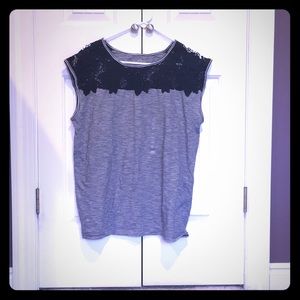 NWT stripped shirt with flowered crochet on top